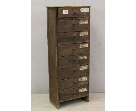 Vintage Multi-Drawer Pine Chest comprising Eight Drawers, 80cms high x 32cms wide