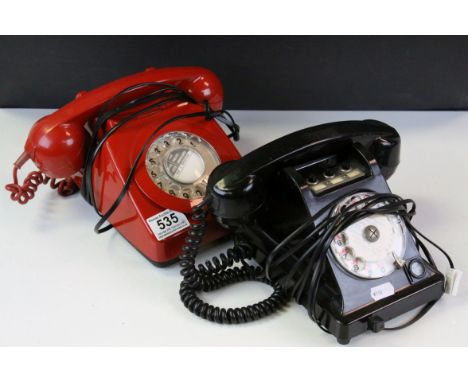 Vintage red telephone &amp; one other similar black telephone