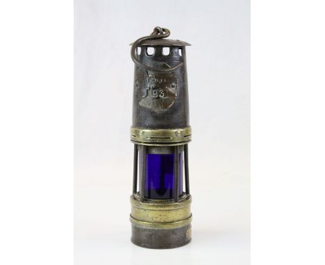 20th Century Hailwood no.293 safety miners lamp with blue glass