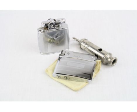 Two vintage Petrol Lighters &amp; an Acme Whistle