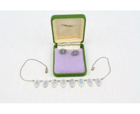 Vintage Silver and Blue Guilloche Enamel Necklace together with Pair of matching Clip-on Earrings