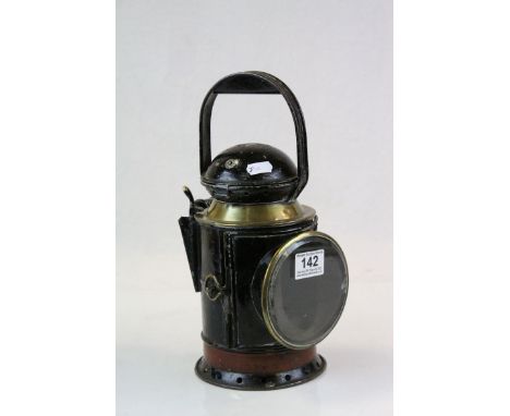 GWR Raliway Guards hand held Lamp in Brass &amp; black painted Metal, with interior fittings &amp; numbered 3046, stands appr