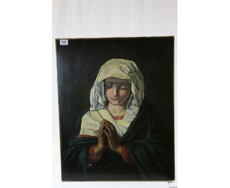 After Sassoferrato oil on canvas portrait of Virgin Mary approx 74cm x 59cm