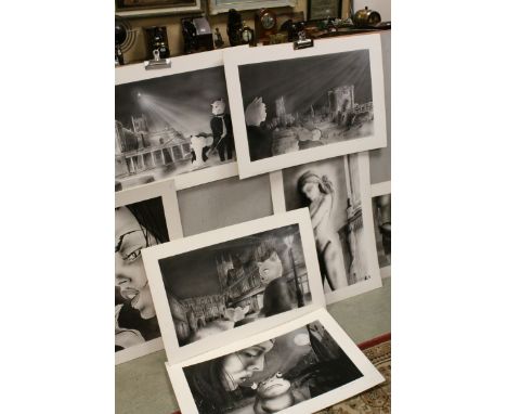 Seven airbrush pictures by Andrew Marshall, possibly for a book/story illustration, to include locations in Bath and Oxford