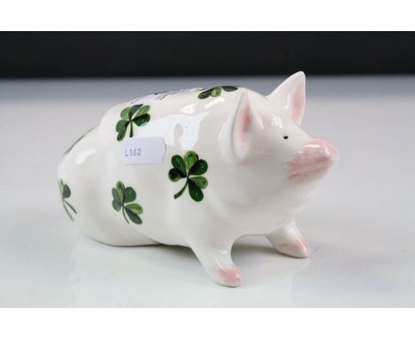 Wemyss ceramic model of a Pig with Cloverleaf pattern, marked to base "G H P Wemyss" and stands approx 8.5cm