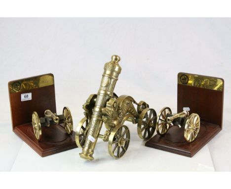 Pair of Bookends in Brass &amp; Wood, modelled as Field Cannons from the American Civil War to commemorate the Bi-Centenary, 