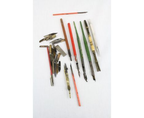 Sterling Silver Propelling Pencil together with collection of Vintage Dip Pens, Nibs, etc