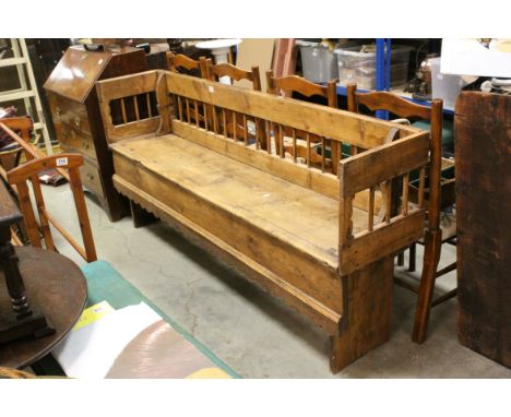 Large Continental Pine Hall Bench / Seat with Stick Back, 197cms long x 40cms deep x 88cms high