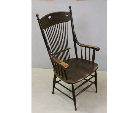 Early Vintage Arts &amp; Crafts Oak Stick Back Elbow Chair