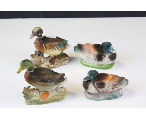 Napco Bedford Ohio porcelain hand painted duck no.C5433 dated 1968 and one other unsigned plus pair ceramic mallard ducks
