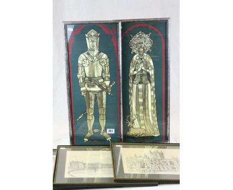 Three framed prints of Bath, Royal Crescent etc &amp; framed portrait prints of Henry V and one other