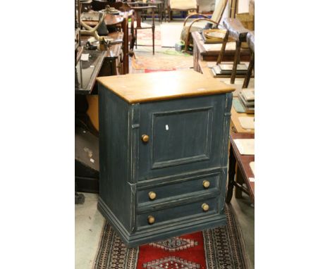 Part Painted Pine Cupboard with single door opening to reveal shelf above Two Drawers, 61cms wide x 83cms high