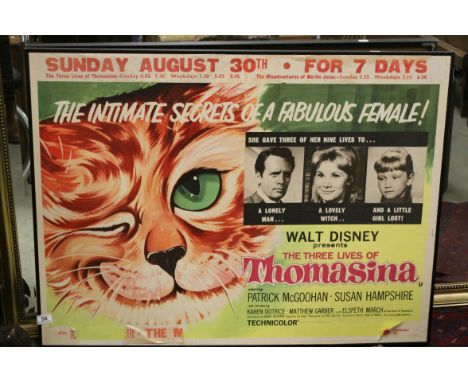 Vintage framed Movie Poster "The Three Lives of Thomasina", measures approx 102 x 77cm