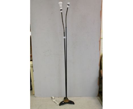 20th century Cast Iron &amp; Brass Industrial Type Double Lamp with adjustable tops