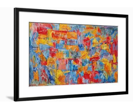 Jasper Johns Map Framed Print, in Responsibly Sourced Solid Frame With A Brushed Black Satin Finish Print On 250gsm Conservat