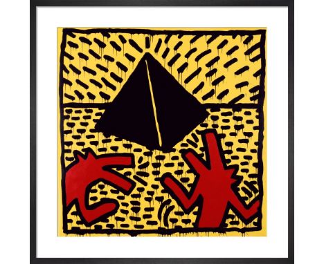 Keith Haring Untitled, 1982 (red dogs with pyramid), 30x30cm Framed Print in Responsibly Sourced Solid Frame With A Brushed B