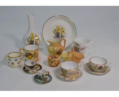 A collection of small and miniature Royal Worcester items, including:&nbsp; Blush ground jug, tyg, pill pot and cover and bas