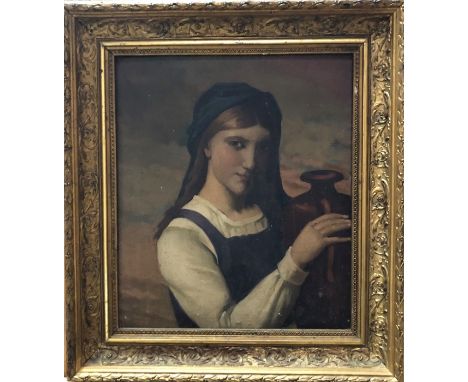 Italian school - Portrait of a young girl with water ewer, oil on canvas, 35 x 30 cm