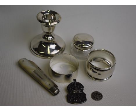 A WW2 silver ARP badge, London 1938, to/w a silver-bladed penknife with mother-of-pearl handle, Sampson Mordan &amp; Co. Shef