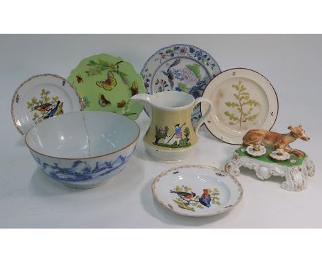 A collection of mainly 19th century china and porcelain to include:&nbsp; A pearl ware jug with moulded pastoral decoration, 