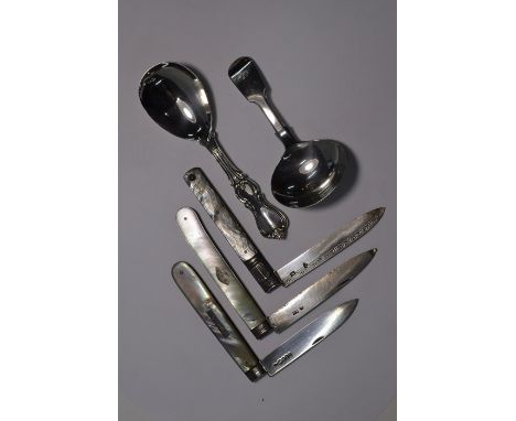 An early Victorian silver fiddle pattern caddy spoon, James Beebe, London 1840, another caddy spoon with cast modified fiddle