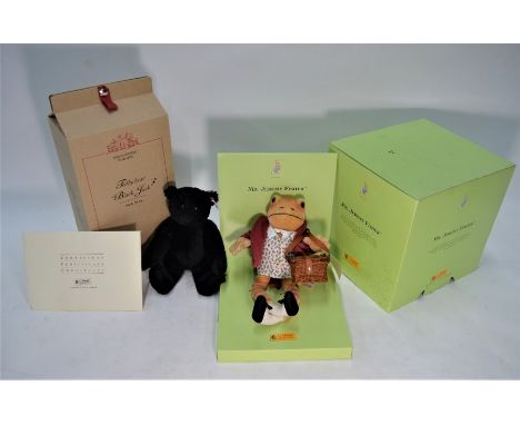 A boxed Steiff Mr Jeremy Fisher soft toy, 30 cm high no 00501 (as new - box worn and stained), to/w a boxed Steiff teddy bear