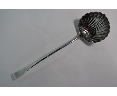 An early George III silver OEP punch ladle with shell bowl, Thomas &amp; William Chawner, London 1767, 4.6 oz