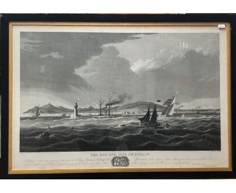 A 19th century engraving 'The Bay and City of Dublin', engraved by W J Huggins after E Duncan, 8 x 72 cmGood original conditi