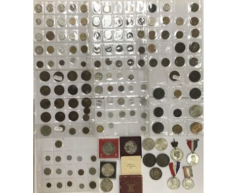 Collection of British and World Coins including two George III &lsquo;Cartwheel&rsquo; Twopence Coins, Victorian 1891 Crown, 