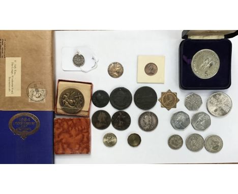 Collection of Coins including Victorian 1890 Halfcrown, Georgian Gaming Token, South Africa 1896 Sixpence (holed), George I 1