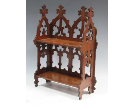 A small folding Gothic style walnut wall shelf circa 1900Condition report: Dimensions: 48cm tall x 35cm wide x 16cm wide