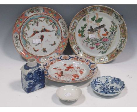 Chinese ceramics 18th/19th century, to include three decorative plates and a blue and white dish, etcCondition report: Fading