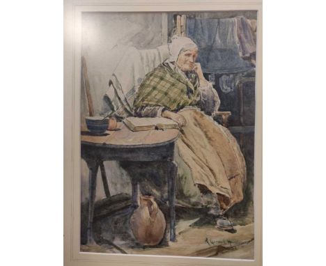 Robert Gemmel, watercolour of an elderly lady seated, watercolour on paper, signed lower right 'R Gemmel', 32 x 23cm, togethe