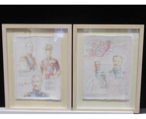 Group of pictures; Michael Stennett (British 1946-2020), army officers with accompanying text, mixed media, various sizes, an