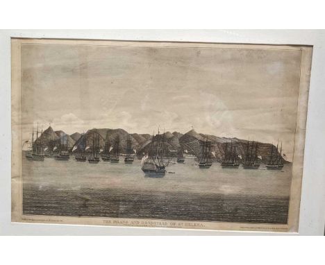 A group of four pictures; including, a print of ships by St Helena, 31 x 49cm; print of a ship 'Homeward Bound', 47 x 57cm; a