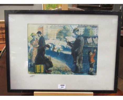 A. E. WatsonView along the seine colour lithograph 24.5 x 34cm