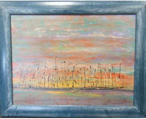 Sarah Cannell, a group of three unframed acrylic on canvas abstract works, 41 x 30.5cm; together with Gloria French, Marina i