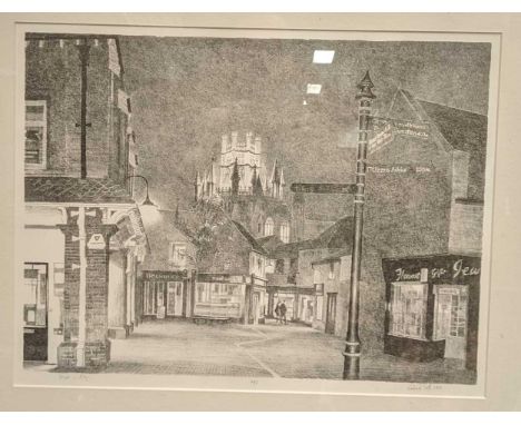Richard Sell (British, 1922-2008), Dusk in Ely, lithograph, signed, numbered 1/25 and titled in pencil, 36 x 47cm