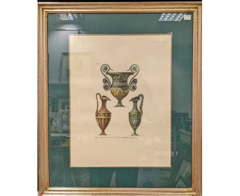 Two pairs of coloured prints - vases and architectural elevations (4)