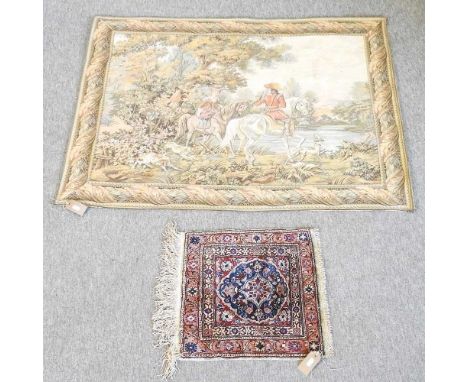 A modern tapestry, 115 x 87cm together with a rug (2)