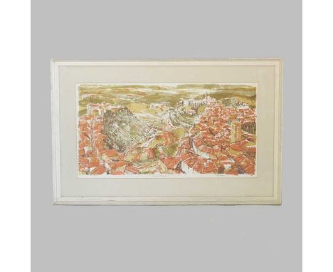 Perrott, 20th century, Sienna Rooves, lithograph, 41 x 77cm