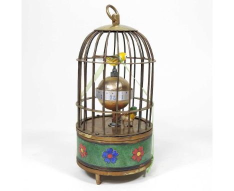 A modern key wind birdcage automaton clock, 17cm high