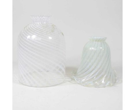 A vaseline glass light shade, 20cm high, together with another (2)