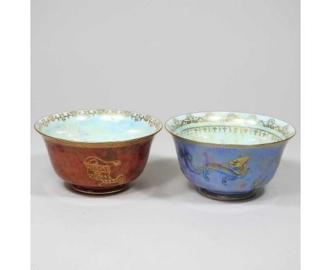 A Wedgwood lustre dragon bowl, of circular shape, gold printed marks, no Z4824, 12cm diameter, together with a Wedgwood butte