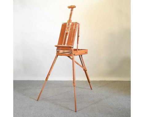 A folding wooden artist's easel/box, 175cm high overall