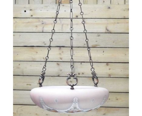 A 1930's opaque glass light shade, decorated with fruit, 40cm diameter