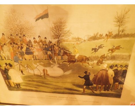 Framed and glazed antique St Albans Steeplechase original print engraved Chas Hunt 