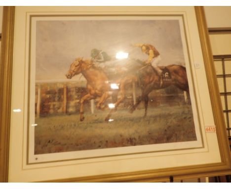 Framed and glazed racehorse print with Chelsea Green studio stamp limited edition 797 / 850 signed lower left in pencil Clair