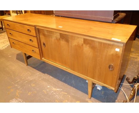 1970s vintage Danish style sideboard with three drawers and cupboard with sliding doors