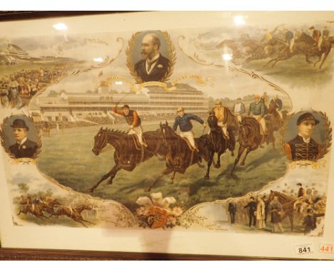 Framed and glazed antique Epsom Downs horse racing print The Derby 1896 70 x 43 cm 